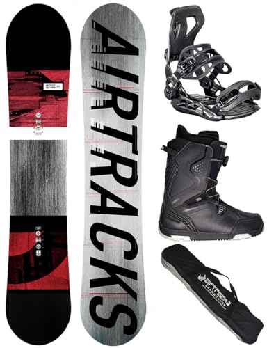 AIRTRACKS Snowboard Set Paquete Completo Tabla Waves Extra Wide Hombre 159 - Fijaciones Master - Botas Strong ATOP 46 - SB Bag
