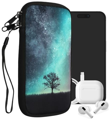 kwmobile mobilväska för smartphones XXL – 7 tum – neopren mobiltelefonfodral skyddsfodral – galax träd äng blå grå svart – 17,7 x 8,5 cm innermått