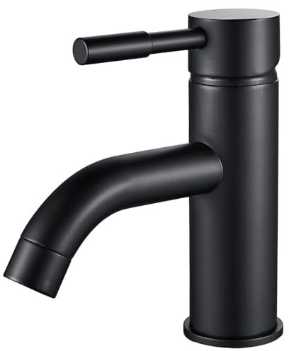 Rubinetto Bagno Lavabo Nero, Leva Singola, Fredda e Calda, Alta Qualità, Miscelatore Monocomando Lavabo, con Valvola in Ceramica