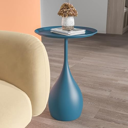 WRatx Tavolino in Metallo con Piano a Vassoio, tavolino da caffè Rotondo Piccolo, tavolino da Divano, tavolino Moderno, Comodino per Camera da Letto, Facile Montaggio (Blu)