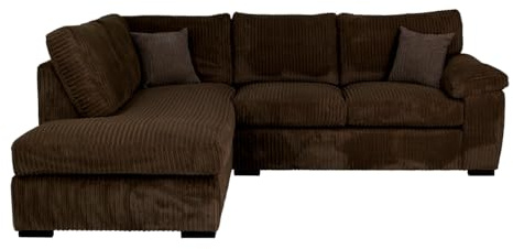 Sofa Selection Jumbo Cord Elegant L Shape 4-Seater Left-Facing Corner Sofa Set, Your Comfort Haven in the Living Room, Our Stunning Jumbo Cord Sofa Collection (Left Hand Facing, Brown)