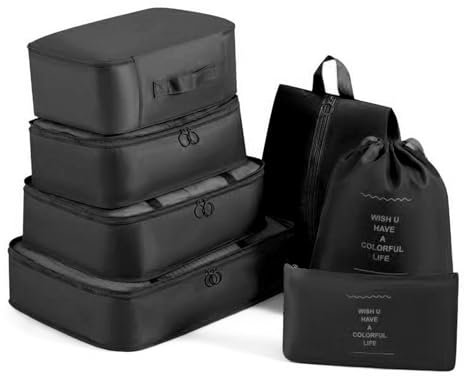 7 Teilige Packing Cubes Kleidertaschen Wasserdichte Reise Kleidertaschen Wasserdichte Reise Kleidertaschen Koffer Organizer Set Platzsparendes Travel Organizer Set Organizer Packtaschen (schwarz)