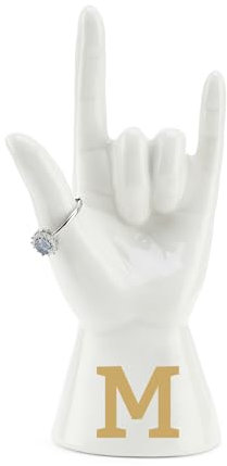 JOYIMARR Ringhalter Hand mit personalisiertem M-Muttertags-Geburtstagsgeschenk für Frauen und Freunde, monogrammierte Geschenke, Hochzeit, Verlobung für sie, Keramik, Weiß