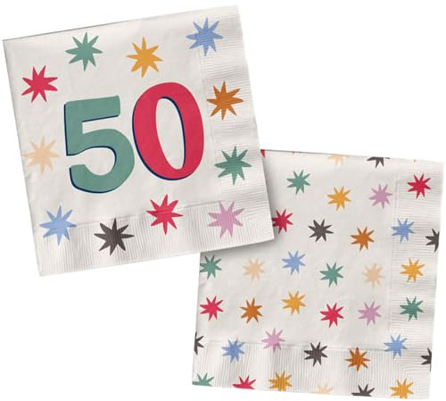 Folat Décoration blanche avec étoiles colorées-Serviettes-50-Starburst-33 x 33 cm-20 pièces-Déco Vaisselle Accessoires pour Party Fête d'anniversaire pour enfants et adultes, 26878, Multicolore