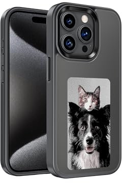 XCOOL InkPlay E-Ink Screen Phone Case, DIY Wireless NFC Photo Display Smart Phone Case, Custom Phone Protective Case, Anti-Drop Water-Resistant, Compatible with iPhone 15 Pro, Black