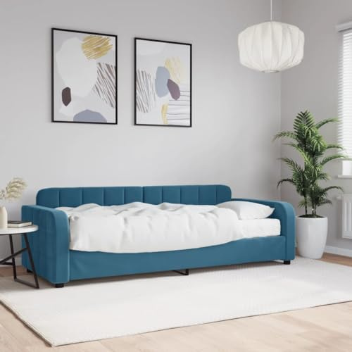 CKioict Palettenbett Modernes Bettgestell Jugendbett Tagesbett mit Matratze Blau 80x200 cm SamtGeeignet für Gästezimmer, B&Bs, Schlafzimmer