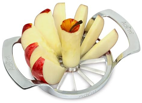 ADAM Divisor de manzanas de acero inoxidable, herramienta de cocina para hacer frutas, patrón de corte de 12 piezas, duradero, versátil y fácil de limpiar (cortador de manzanas)