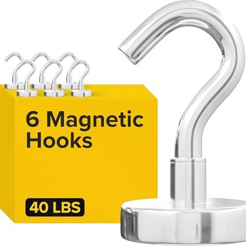 Magnetic Hooks 18kg/40lbs (Pack of 6 Silver) - Heavy Duty Neodymium Hooks for Outdoor & Backyard Use - Strong Rare Earth Magnets for Cruise Cabins - Magnetic Hooks for Kitchen & Refrigerators