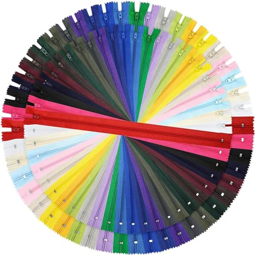 DOITEM [Pack 48] Cerniere [24 Colori ] Nylon [15 cm 25 cm] Chiusure Lampo per Cucito e Artigianato per Stoffa Vestiti Borse per Cucire a Macchina Tessuto di Cotone con Chiusura in Metallo