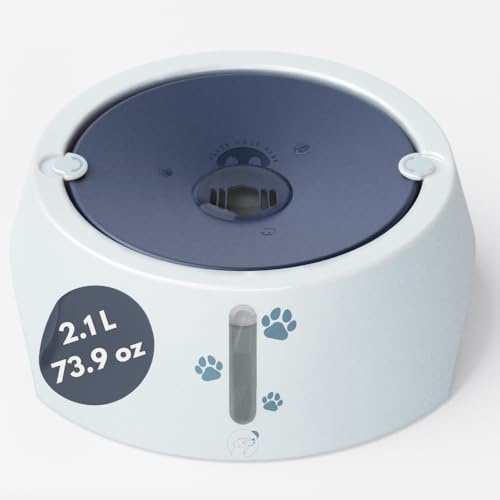 BARKING&MAD no spill water bowl for dogs 73.9oz (2.1L) - non spilling, anti-gulping, slow water feed dispenser for large and medium size breeds for slow drinking and messy gulping sloppy drinkers