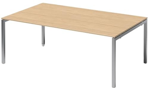 Bisley Cito Konferenztisch höhenverstellbar 200x120 cm, Tischplatte in Ahorn, U-Gestell in Silber - Besprechungstisch & Meetingtisch, großer Chef Schreibtisch XXL-Tisch