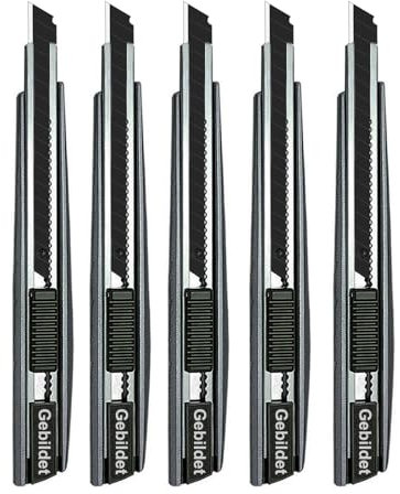 Gebildet Cuchillo de Corte Autoblocante de 5piezas para Diestros y Zurdos, Hojas Negras de 9mm, Cuchillo de Corte a 60°, Cuchillo Multiusos, Cuchillo Gráfico (G300)