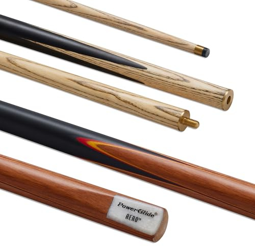 POWERGLIDE En 2-delad snooker köpinne | Aero | askträaxel med rosenträskaft och färgade fanér | mässingsfog | Full storlek 147 cm | 9,5 mm spets