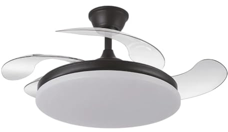 ABRILA-Ventilador DC Tridente 59W Cuero| 4 Aspas Desplegables | Luz LED Regulable | Control Remoto + Temporizador
