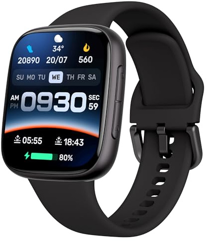 antfit Smartwatch Damen Herren, AMOLED Ultra-Klar Display, 3ATM Wasserdicht zum Schwimmen, Fitnessuhr mit telefonfunktion Pulsmesser Schlafmonitor 100 Sportmodi, kompatibel Android iOS, Schwarz
