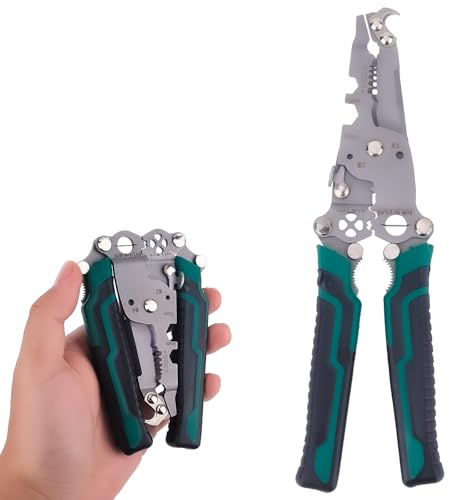 Gosknor 18 in 1 Foldable Wire Stripper, Stainless Steel Multifunctional Folding Professional Electric Cable Stripper Tool Stripping Pliers Crimper Cutter for Electricians DIY Craft Home Construction