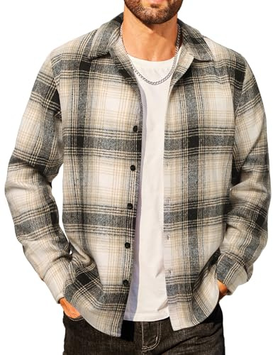 COOFANDY Camisa de hombre de franela a cuadros, manga larga, estilo button down, estilo leñador, ajuste regular, para uso casual, tradicional y de ocio, XL