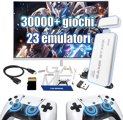 M15 Console di gioco retrò,oltre 30000 giochi classici,Retro Game Stick con 23 emulatori,TV Game Stick con uscita 4K HD,con 2 controller wireless a 2,4 GHz,console per videogiochi plug and play(64G)