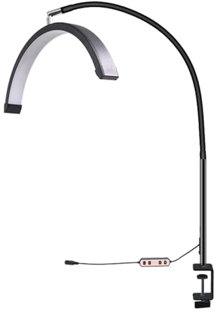 Tomvorks Lampada di bellezza a mezzaluna con morsetto da tavolo da 16 pollici, 180 perle fredde e calde, 90 luce bianca, 90 luce calda, RA>90, 3000K/4500K/6000K, 20W (Nero)