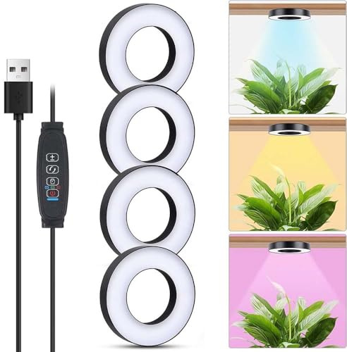 4 lámparas LED de espectro completo para plantas, con 10 brillo y 3 modos de luz, temporizador de 3/9/12 horas y adaptador USB, lámpara de crecimiento para plantas de interior