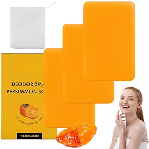 Persimmon Soap for Body Odor, Handmade Natural Deodorizing Soaps, Old People Smell for Better Skin, Deeply Moisturizing Bath for All Skin Types Women & Men (3 PCS)