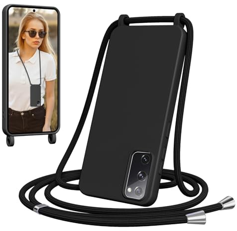 Jrkvniv Handyband für Samsung Galaxy S20 FE 5G Hülle mit Band,Weiche TPU Silikon Necklace Handyhülle mit Abnehmbar Kordel, Verstellbar, Stossfest Handy Schutzhülle für Samsung S20 FE, Schwarz