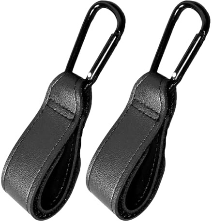 Kinderwagen Haken Clips, 2 Stück Buggy-Clips Träger Kinderwagen Haken, Kinderwagen Taschenhalter aus Leder für Stroller, Kinderwagen, Anhänger, Rollator, Fahrradanhänger