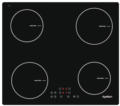 Apelson AIT 4600 Induktionskochfeld, 4 Kochzonen, Touch-Steuerung, 9 einstellbare Leistungsstufen, Booster, Timer-Funktion, Alarm, Sicherheit, Hitzeanzeige, Leistung 7 kW, Schwarz