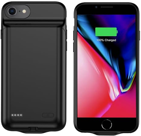 YISHDA 6800 mAh Akku-Hülle für iPhone 8/7/6S/6/SE 2022/2020 (4,7 Zoll) – Schlanke, tragbare Schutzhülle für Ladegerät, wiederaufladbar, erweitertes Akku-Ladegerät für iPhone, Schwarz