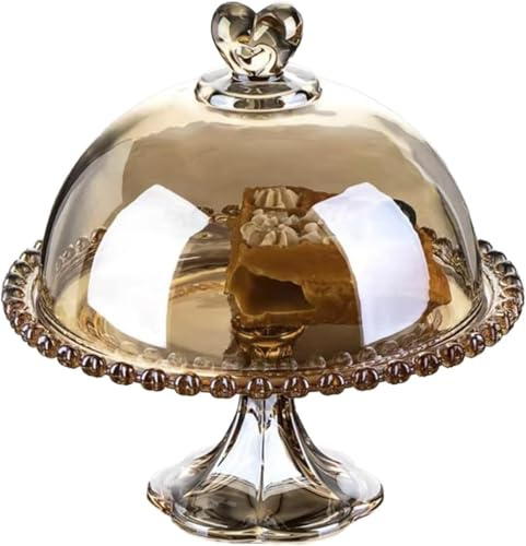 Recipiente Mantequilla, Mantequilleras de vidrio con tapa abovedada, recipiente transparente for servir con tapa(Gold)