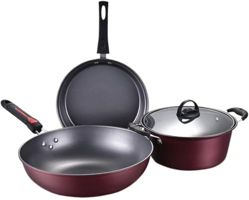 DANNMPX Batteria Pentole Set di Pentole da Cucina 3 Pezzi Antiaderenti Padella Pentola con Coperchio in Vetro Cucina