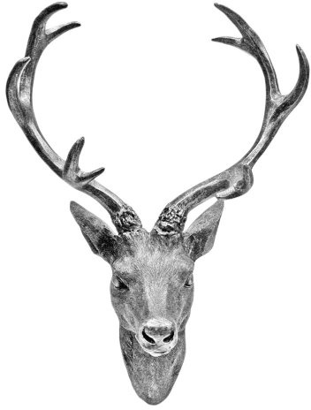 Hirschgeweih Hirschkopf Geweih 10-Ender in Silber, Metall-Optik 30 x 40 cm, Figur Skulptur Deko