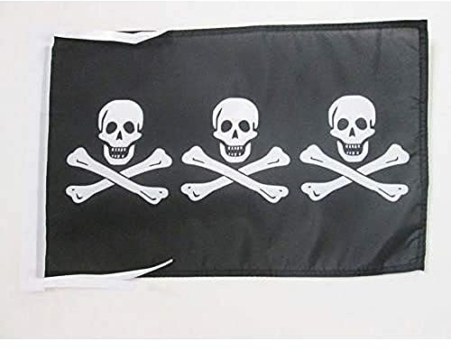 AZ FLAG Drapeau Pirate 3 têtes de Mort 45x30cm - PAVILLON Corsaire - Pirates 30 x 45 cm Haute qualité | Usage intérieur et extérieur Drapeau décoratif corsaire coutures doubles et bords renforcés