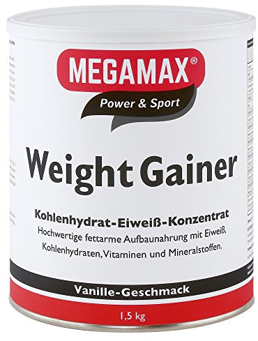 Megamax Weight Gainer Vanille 1,5 kg 0,5% Fett | Vitamine, hochwertige Kohlenhydrate & Proteine ideal für HardGainer u. Untergewicht | Aufbaunahrung für Massephase, Masseaufbau & Zunehmen