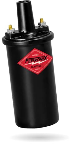 PerTronix Flame-Thrower II Ignition Coil 45,000 Volt - 12V High Output Performance Ignition Coil, 0.6 Ohm Oil-Filled Canister, Black, Electronic Ignition Compatible - 45011