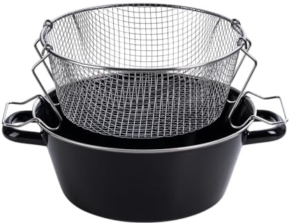 Riess, 0366-022, Pommes-frites Pfanne mit Einsatz 20, CLASSIC - SCHWARZEMAILLE, Durchmesser 20 cm, Höhe 10 cm (ohne Einsatz 9,3 cm), Emaille, schwarz, Induktion