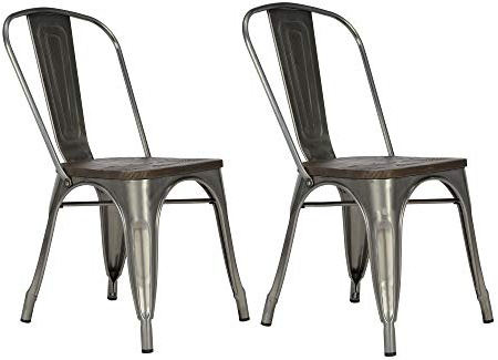 DHP Fusion Metal Dining Chair Gun Metal, Pack of 2
