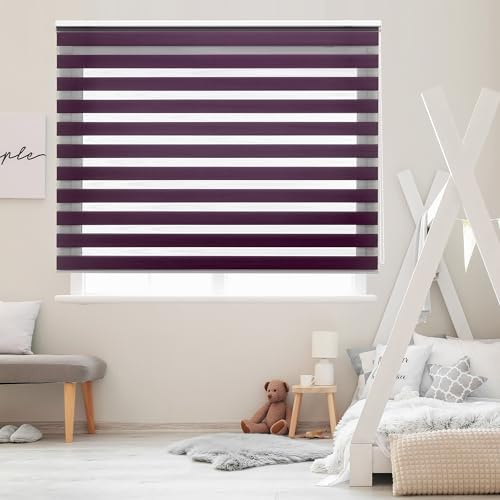 Blindecor Lira doppelrollo - duo rollo tag und nacht Violett - 120 x 250 cm (Breite x Länge) | Stoffgröße 117 x 245 cm | Fensterrollo zebra
