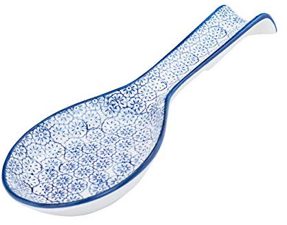 Nicola Spring Hand-Printed Kitchen Spoon Rest - 26.5cm - Navy Decorative Porcelain Floral Pattern Kitchen Tableware Utensil Cutlery Rest for Cooking, Wooden, Tea Spoons