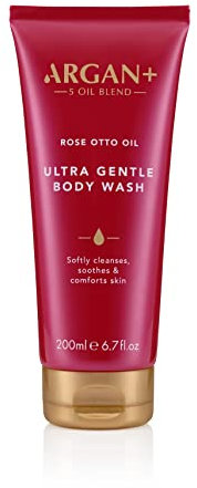 Argan+ Ultra Gentle Body Wash, Rose Otto Oil Vegan Shower Gel, 200ml