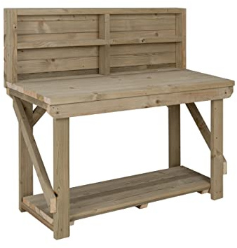 Arbor Garden Solutions Heavy Duty Workbench with Back Panel 3ft (90cm), Wooden Garage Work Table, Pressure Treated Timber Outdoor Potting Bench