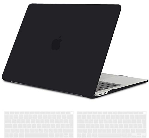 TECOOL Hülle Kompatibel mit MacBook Air M1 (A2337) / MacBook Air 13 Zoll Retina 2020 2019 2018 (A2179 A1932), Ultradünne Schutzhülle Hartschale Case mit Tastaturschutz (EU Layout), Schwarz | A2337 A2179 A1932, Ultradünne Schutzhülle, Snap-on Hardcase, Ohne Logoausschnitt, 2 St. EU Tastaturschutz