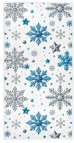 Wamika Christmas Snowflake Hand Towels Ultra Soft Winter Blue Silver Towels Kitchen Fingertip Towel Washcloths Highly Absorbent SPA Gym Guest Shower Towels Xmas Bathroom Decor 16 x 30 in