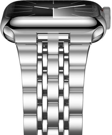 iiteeology Kompatibel med Apple Watch Band 42 mm/41 mm/40 mm, lyxigt rostfritt stål länkarmband för Apple Watch Ultra 3/Ultra 2/serie 1-11 - 7 pärlor, silver
