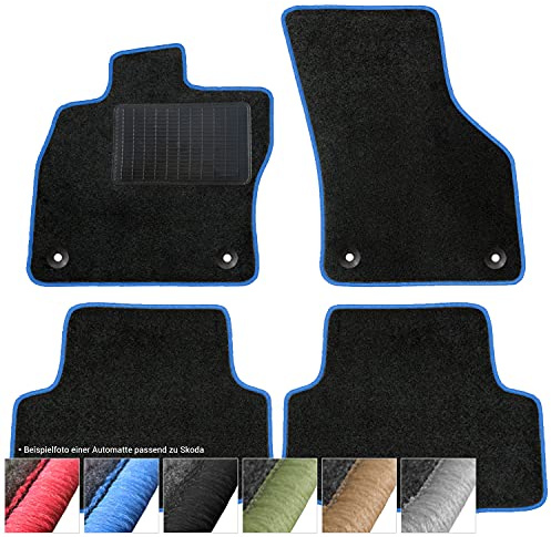 moto-MOLTICO Fußmatten Auto - Velours Autoteppiche | passend für Skoda Octavia II (2004-2013) - 4-teiliges Set - Schwarze Automatten mit Blauen Ziernähten