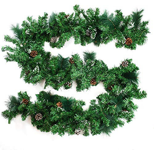TRIXES GarlandDecoración - 9 pies de Nieve con Punta con piñas - Guirnalda Artificial - para la decoración casera Escalera y decoración de la Tabla - Natural Look Spruce Garland - Verde