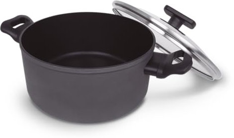 Arcos Serie Kaula | Cacerola Antiadherente 20 cm | Aluminio Forjado | Recubrimiento QuanTanium | Apta cualquier cocina | Mango Efecto Frio | Sistema ahorro energético | Apta lavavajillas | Color Negro