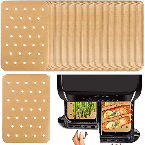 Lot de 100 revêtements jetables en papier pour friteuse à air comprimé Ninja Foodi Dual Air Fryer compatible avec Ninja DZ201, DZ401 (20,1 x 14 cm) (100 marron)