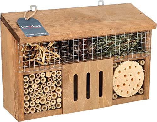 KOTARBAU® Insektshotell i Trä- 240 x 240 mm - Brun - Bihotell - Insektshus - Insektshotell för Vildbin och Fjärila - Hotel för Nyckelpigor