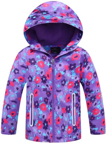 Fewlby Giacca Impermeabile con Cappuccio, Bambini Giacca a Vento Impermeabile con Cappuccio Cappotto Foderato in Pile Ragazze Capispalla, 3-4 Anni